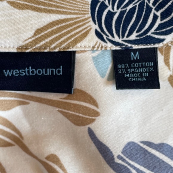 Westbound Womens 3/4 sleeve Open Front Jacket Blazer White Blue Tropical Print M - Picture 7 of 8